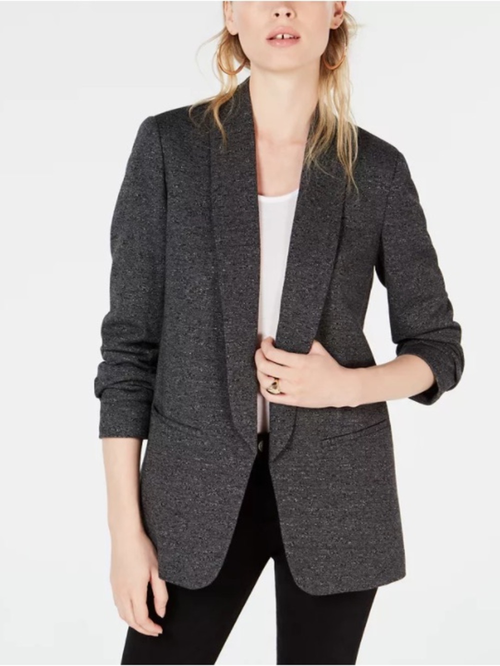 Black Tape_ Charcoal Open-Front Blazer